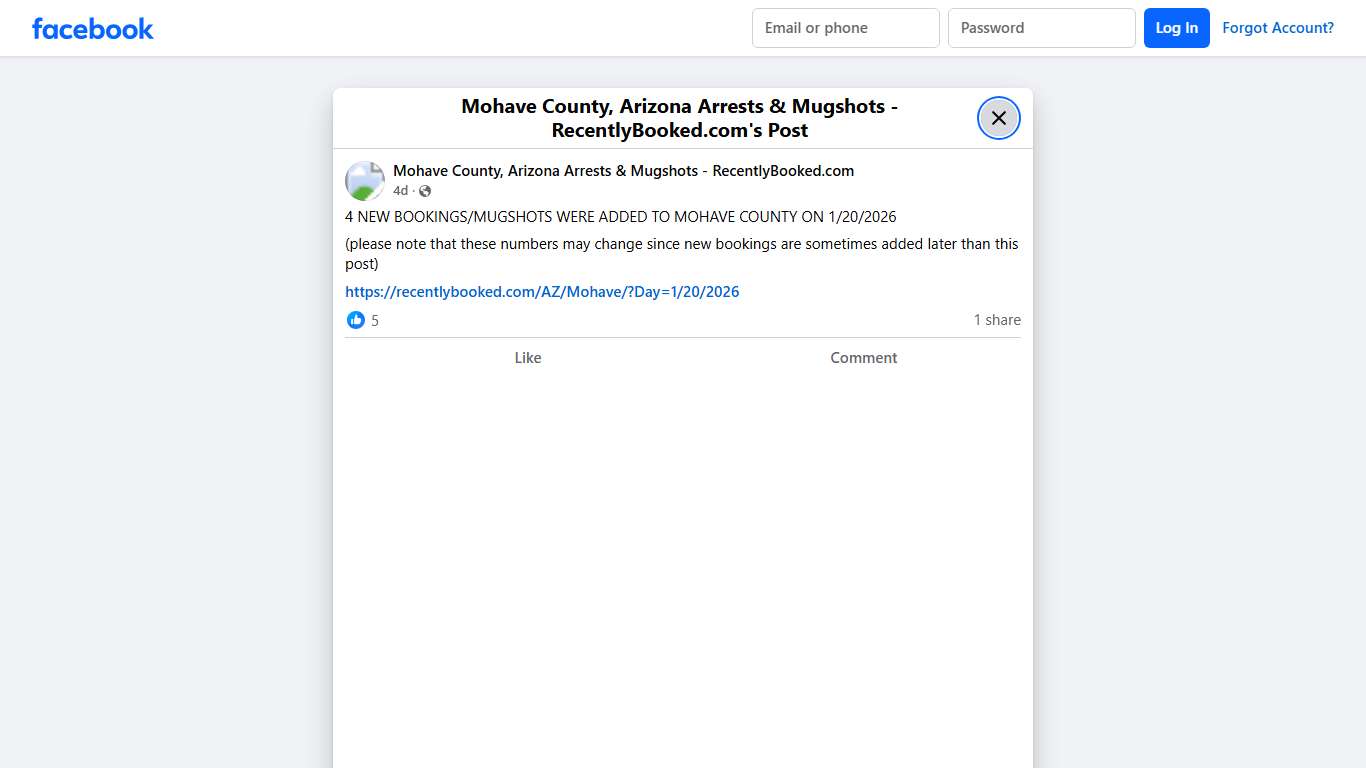 4 NEW BOOKINGS/MUGSHOTS WERE ADDED TO MOHAVE COUNTY ON 1/20/2026 (please note that these numbers may change since new bookings are sometimes added later than this post)... - Mohave County, Arizona Arrests & Mugshots - RecentlyBooked.com Facebook